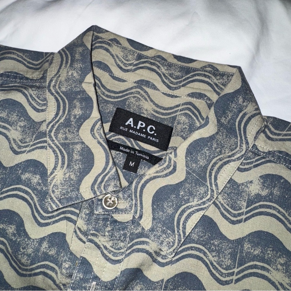 A.P.C. Blue Casual Button Down Shirt with Abstract Marbled Design
